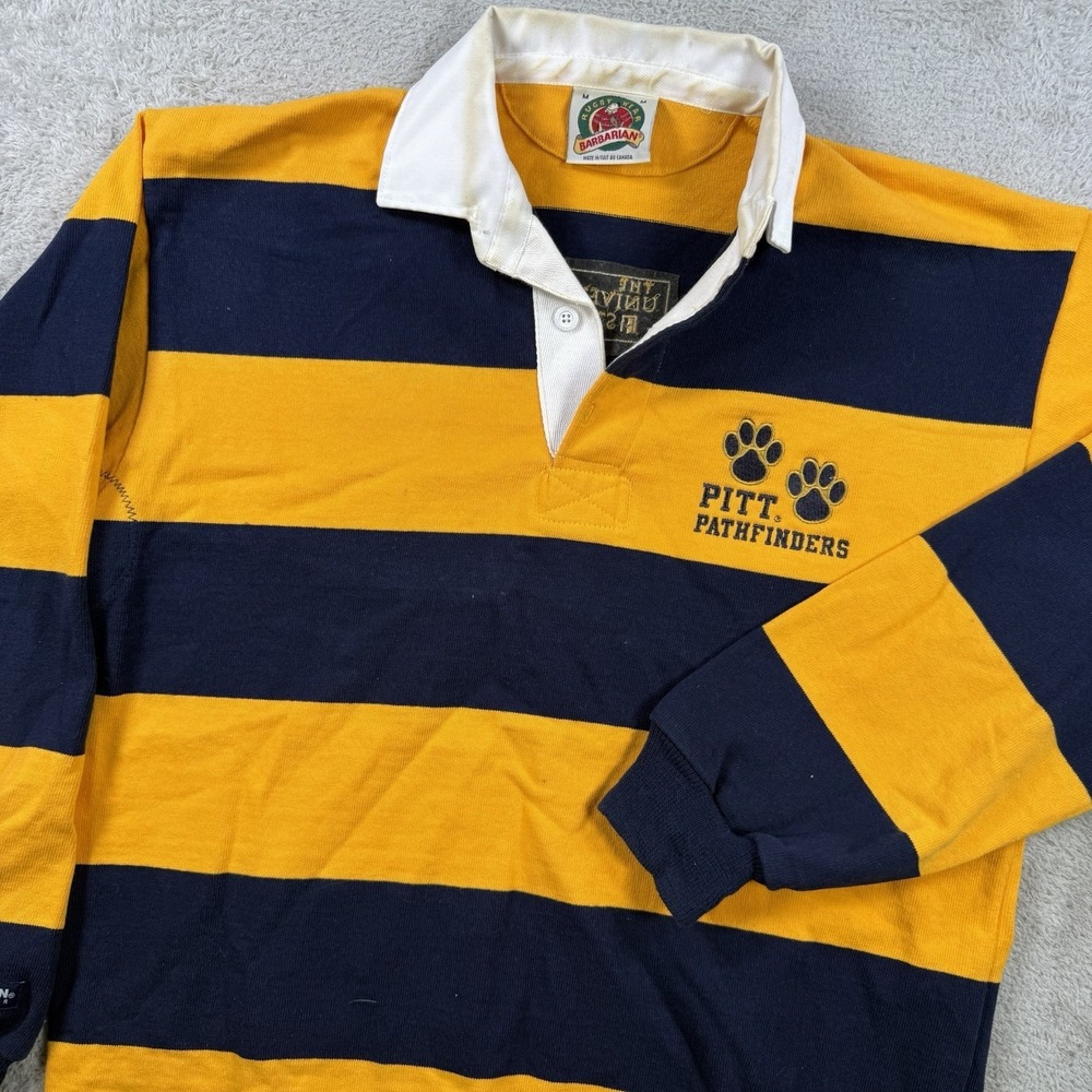 Barbarian Rugby Wear Shirt Mens Medium Yellow Navy Striped Pittsburgh Panthers